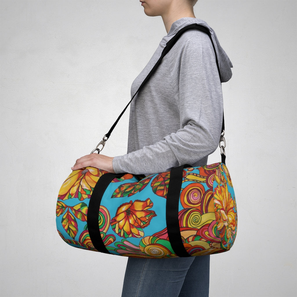 Artsy Floral Aqua Duffel Bag