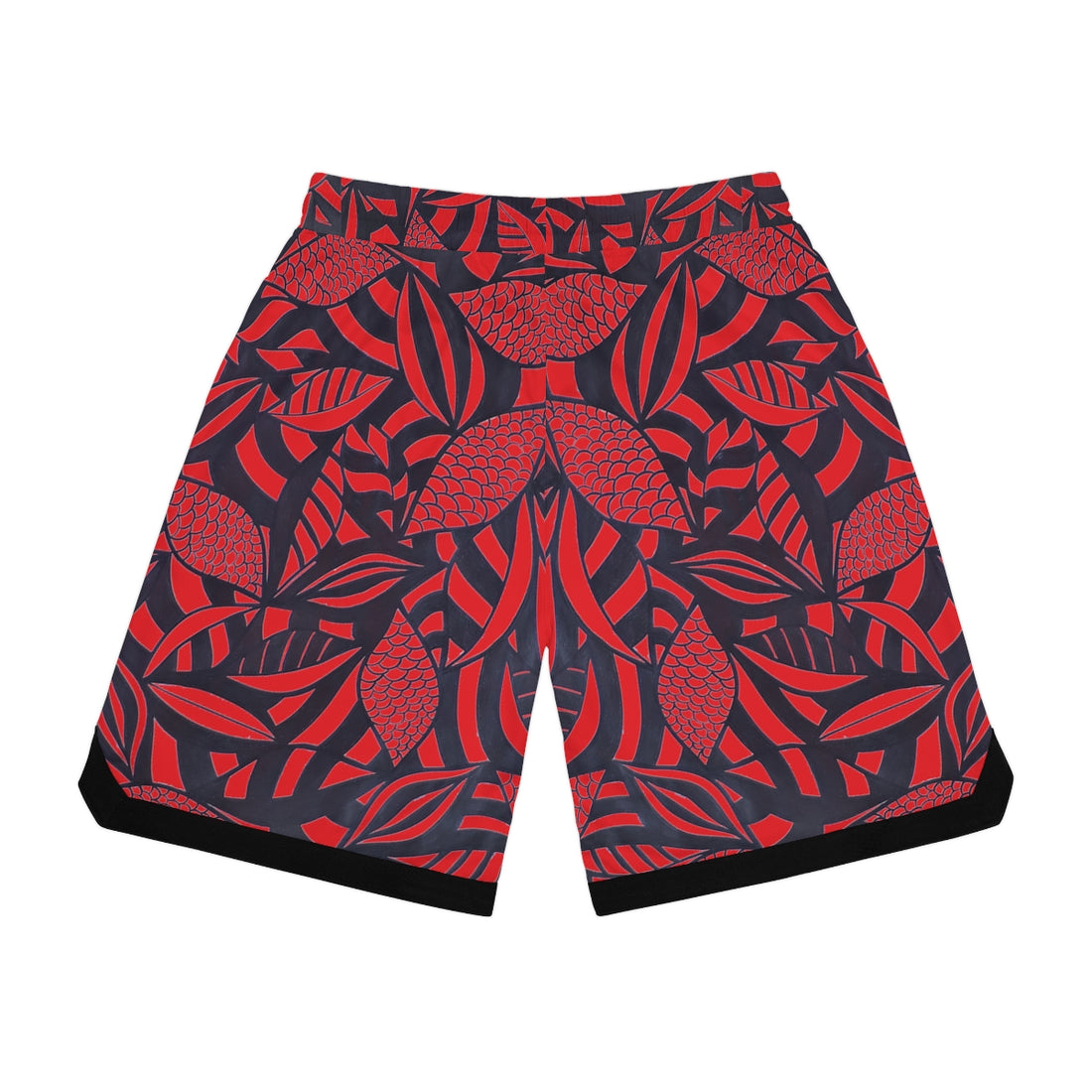 Red Tropical Minimalist Basketball Rib Shorts (AOP)