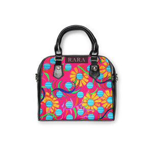 hot pink sunflower print pu leather women's handbag