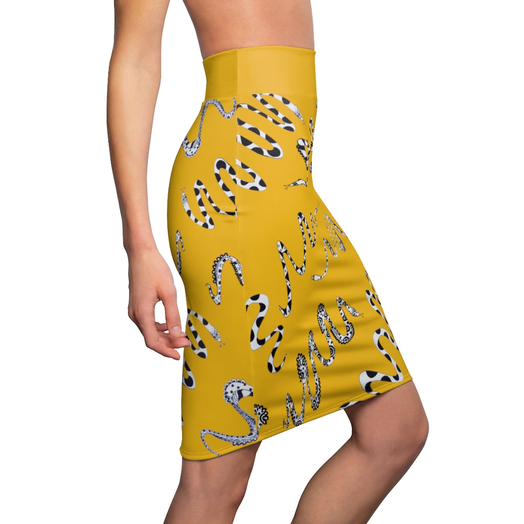 Yellow Snake Den Print Pencil Skirt