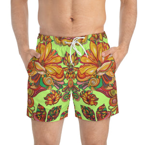 Artsy Floral Men's Lime Swimming Trunks