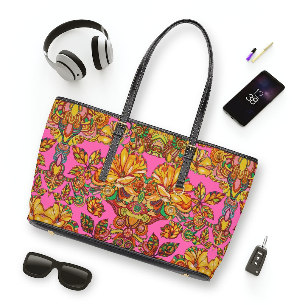 Rose Artsy Floral PU Leather Shoulder Bag