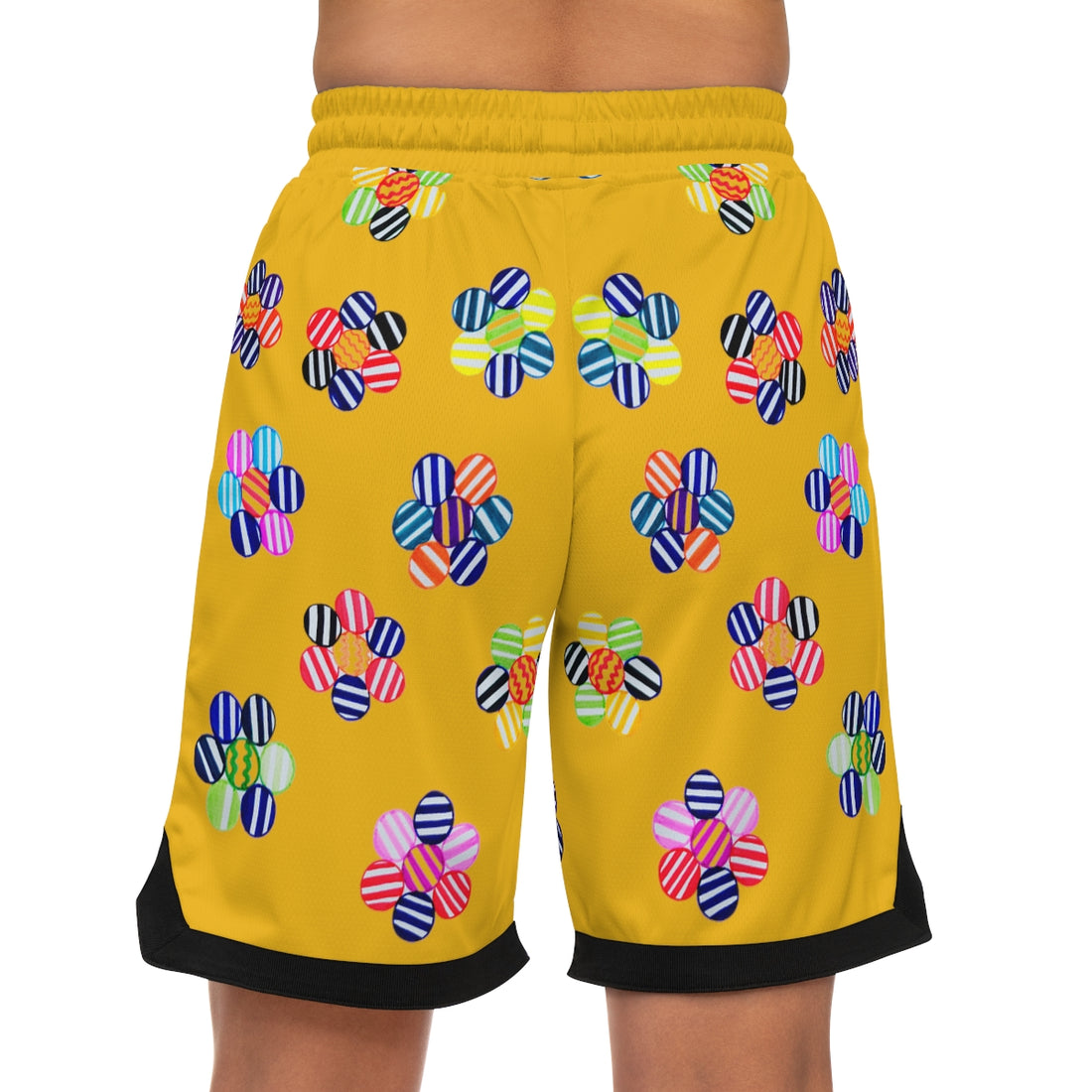 Yellow Geo Floral Basketball Rib Shorts (AOP)