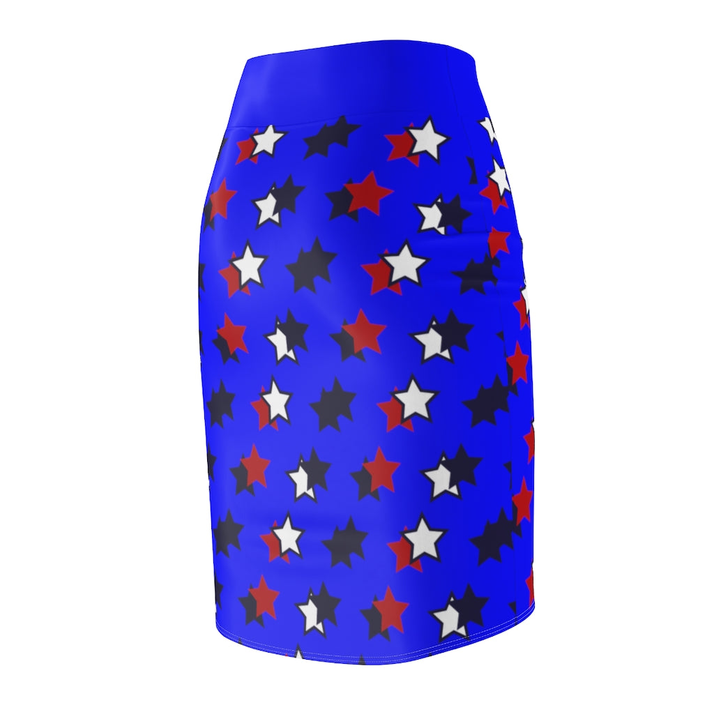 AOP Starry Electric Blue Pencil Skirt