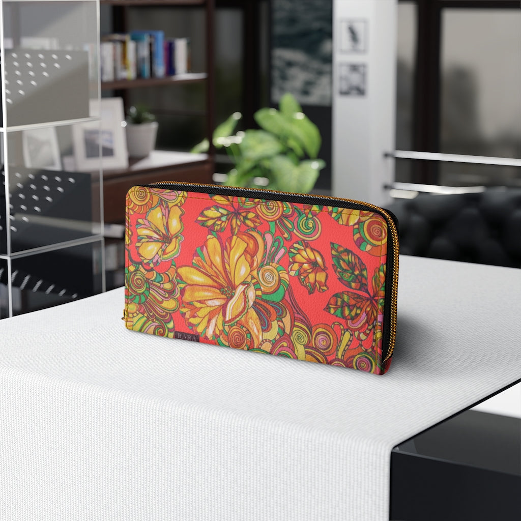 Vermillion Artsy Floral Zipper Wallet