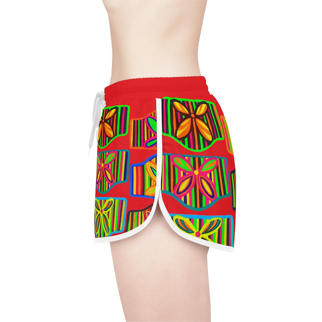 Red Deco Print Relaxed Shorts