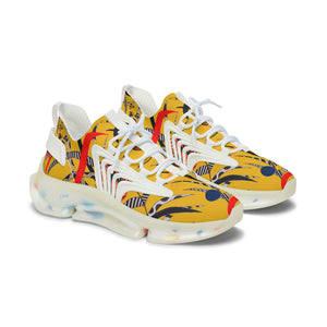 yellow women's floral and animal print mesh knit sneakers