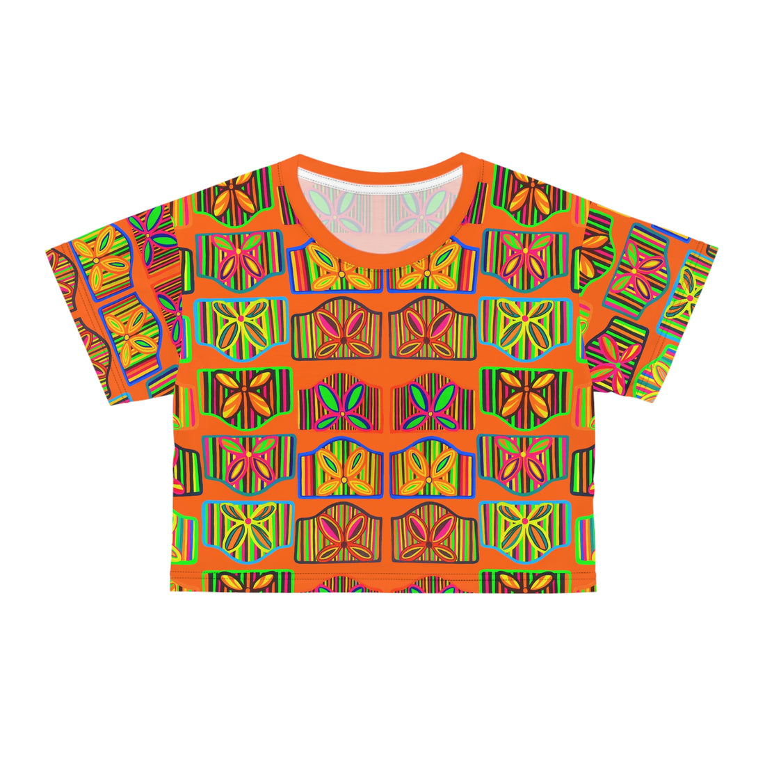 Orange Deco Print AOP Crop Tee