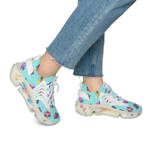 icy blue geometric floral women's mesh knit sneakers