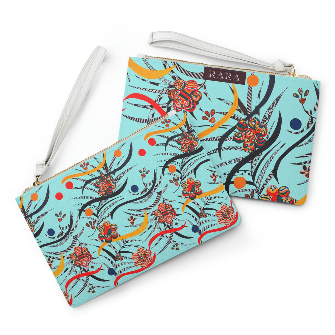 floral & animal print icy blue clutch bag