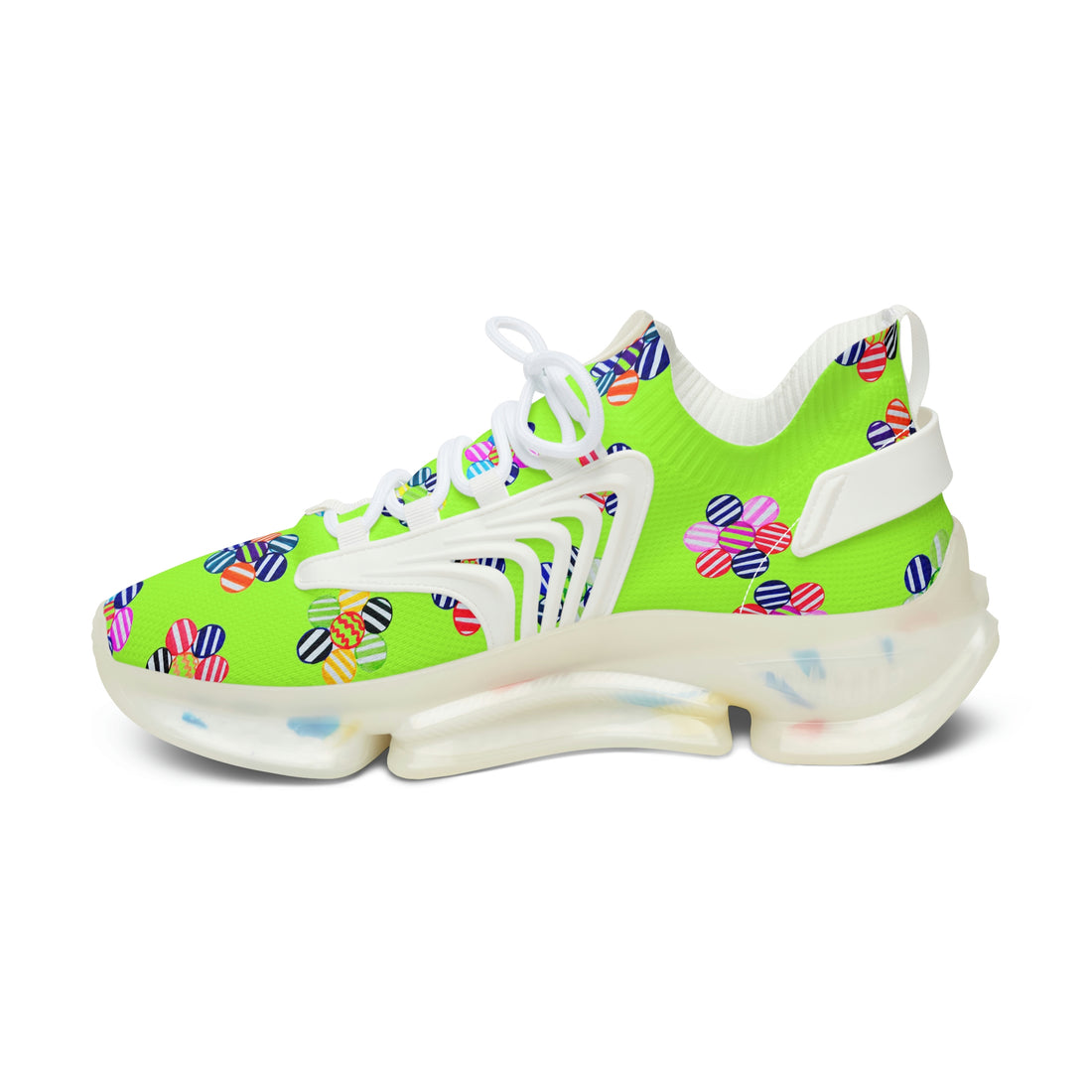 Lime Green Candy Floral Printed OTT Women's Mesh Knit Sneakers