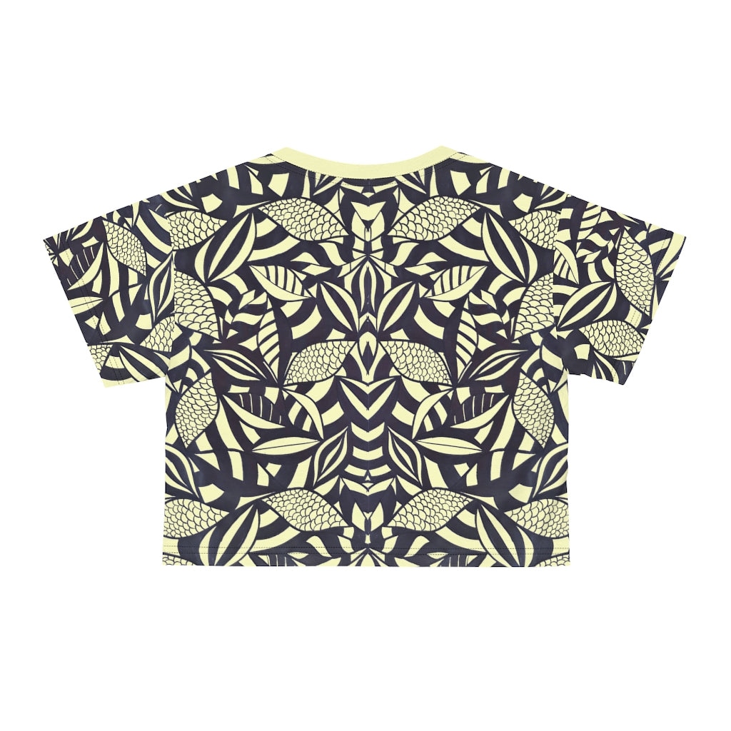 Cream Tropical Minimalist AOP Crop Tee