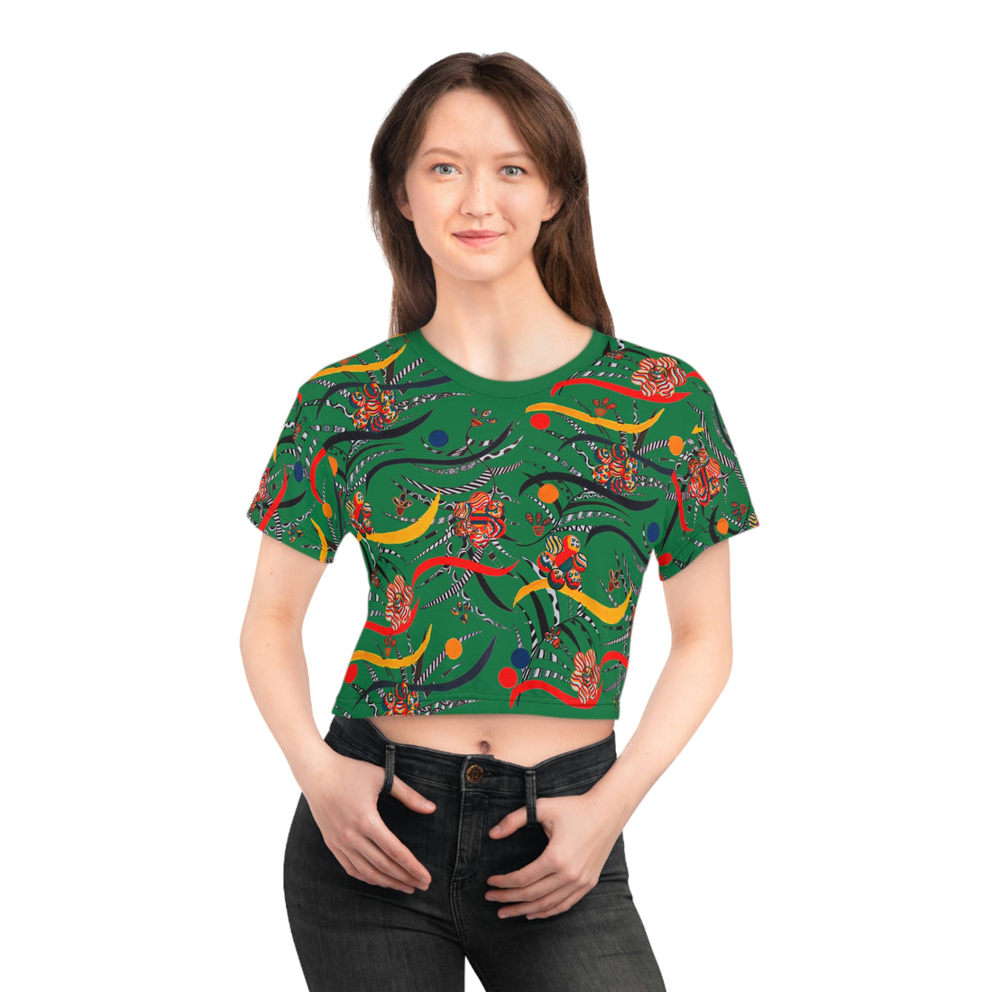 Dark Green Wilderness AOP Printed Crop Tee