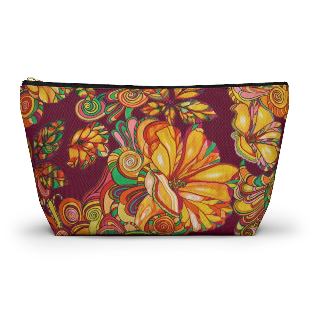 Marsala Artsy Floral Accessory Pouch