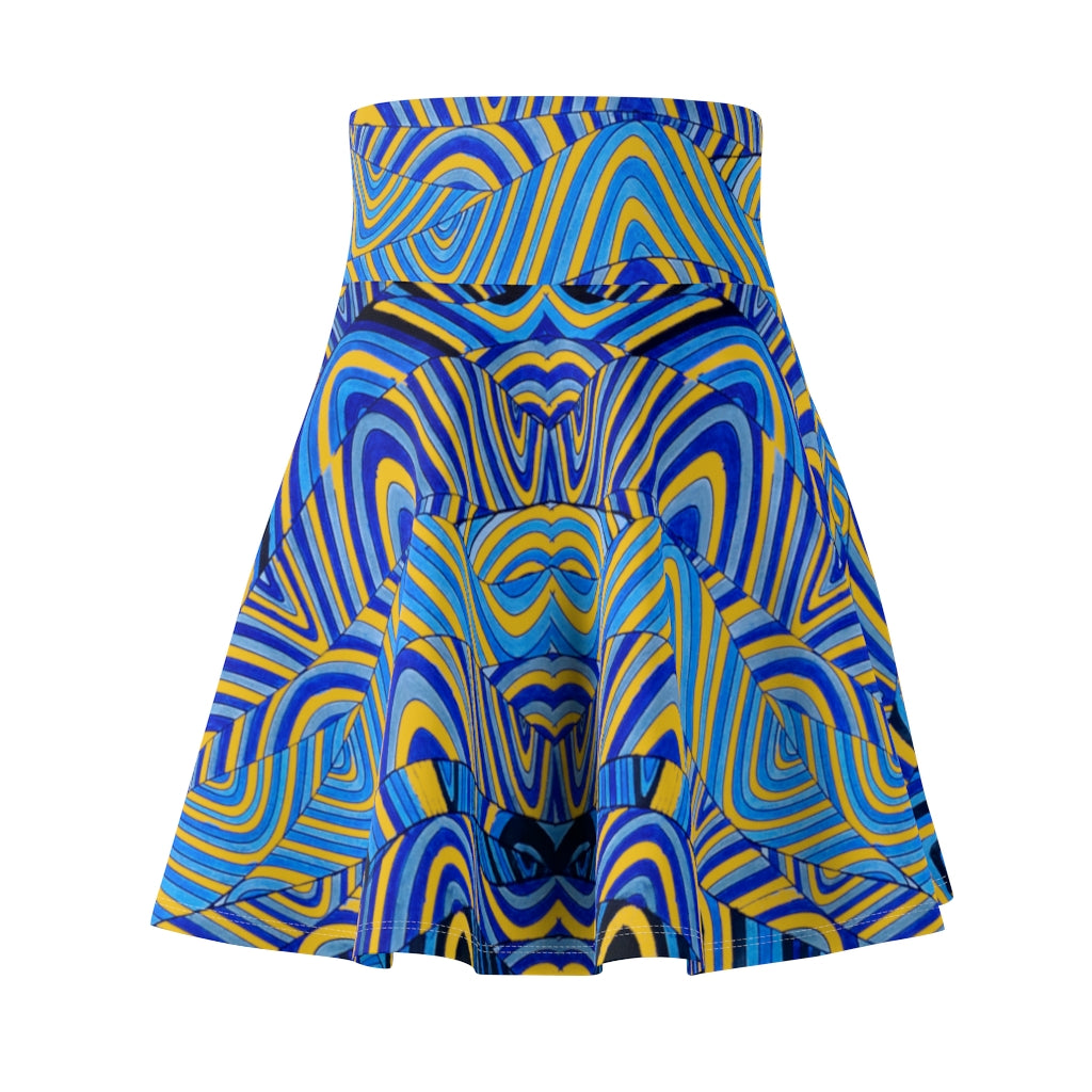 yellow & blue psychedelic print skater skirt