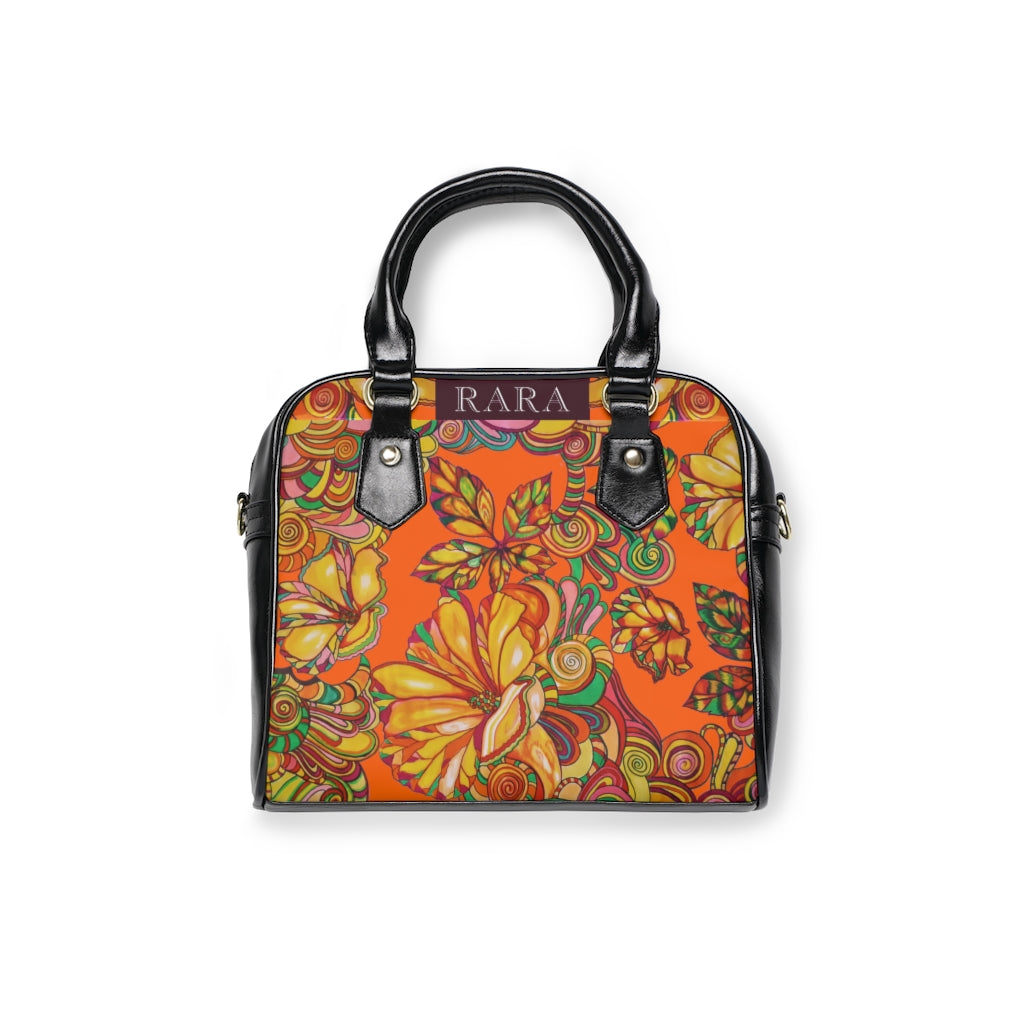 orange floral print handbag