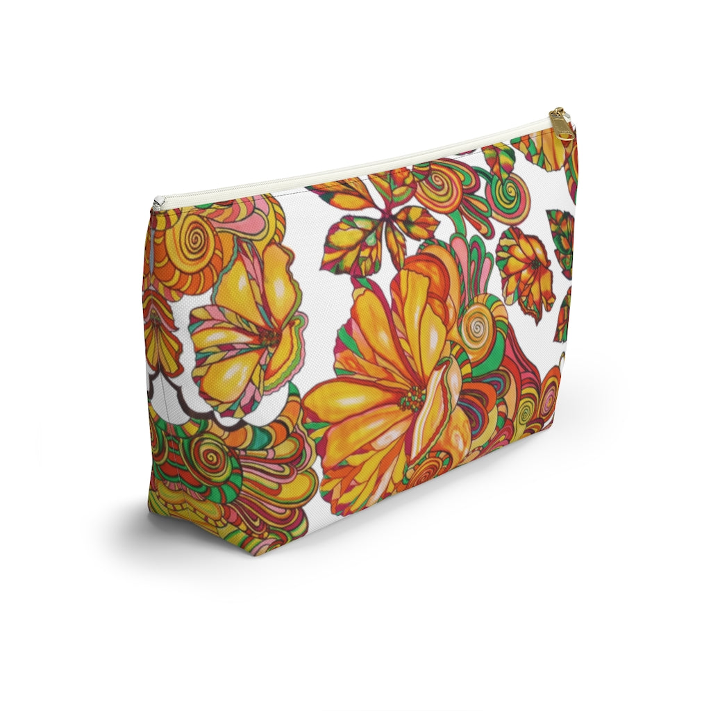 White Artsy Floral Accessory Pouch