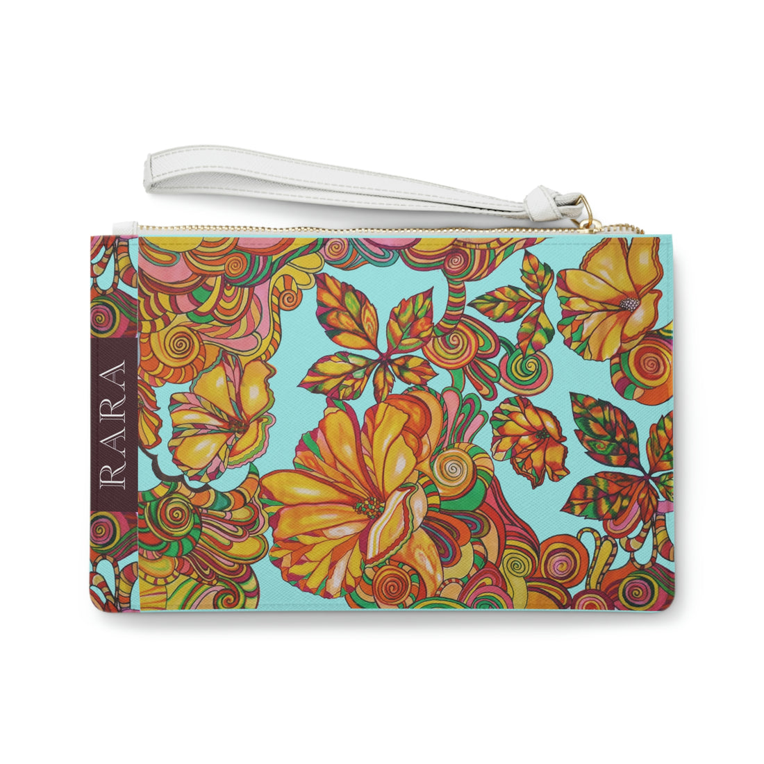 artsy floral striped geometric floral icy blue clutch bag