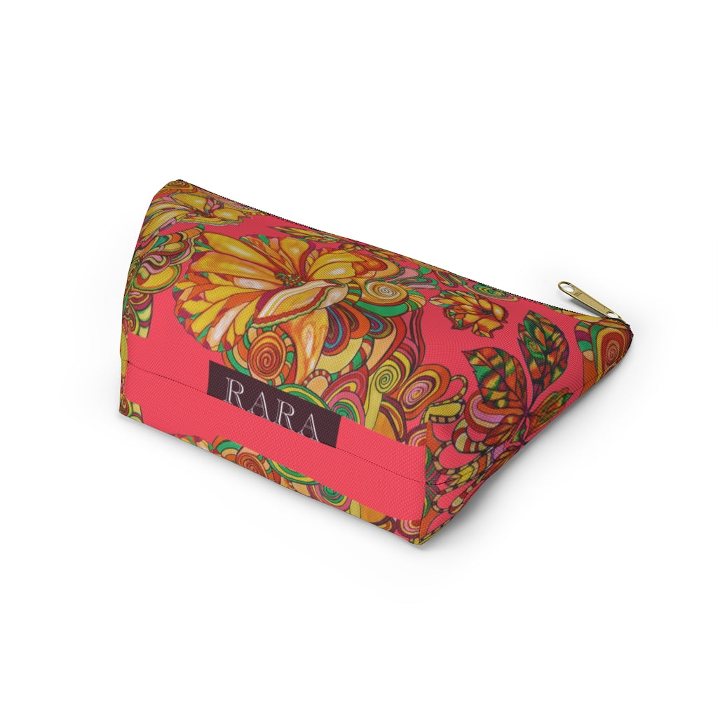 Intense Pink Artsy Floral Accessory Pouch