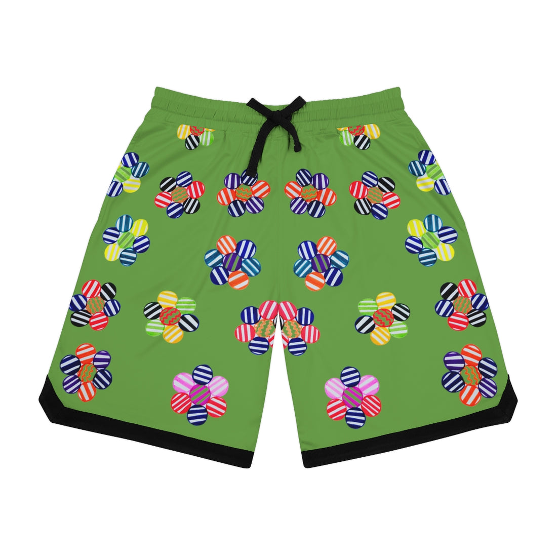 Olive Geo Floral Basketball Rib Shorts (AOP)