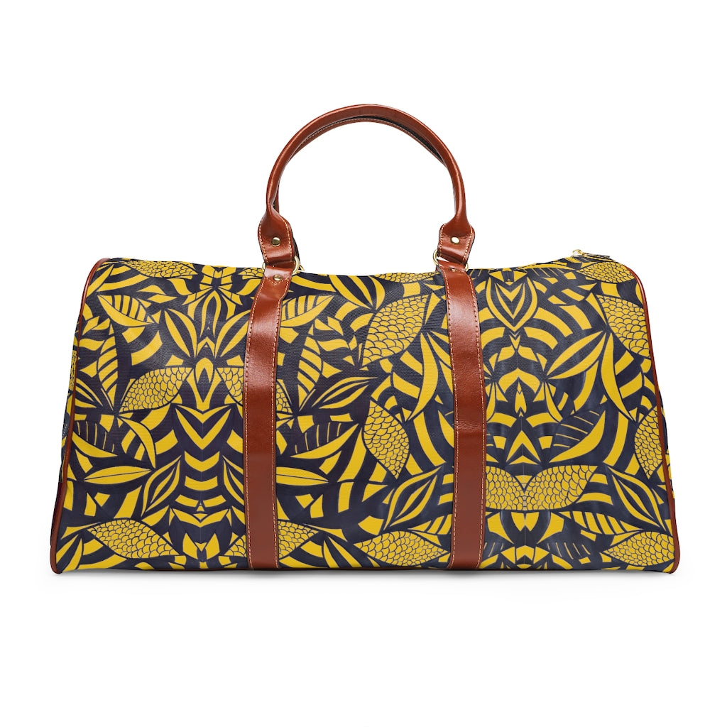 yellow tropical print waterproof duffel bag for travelling