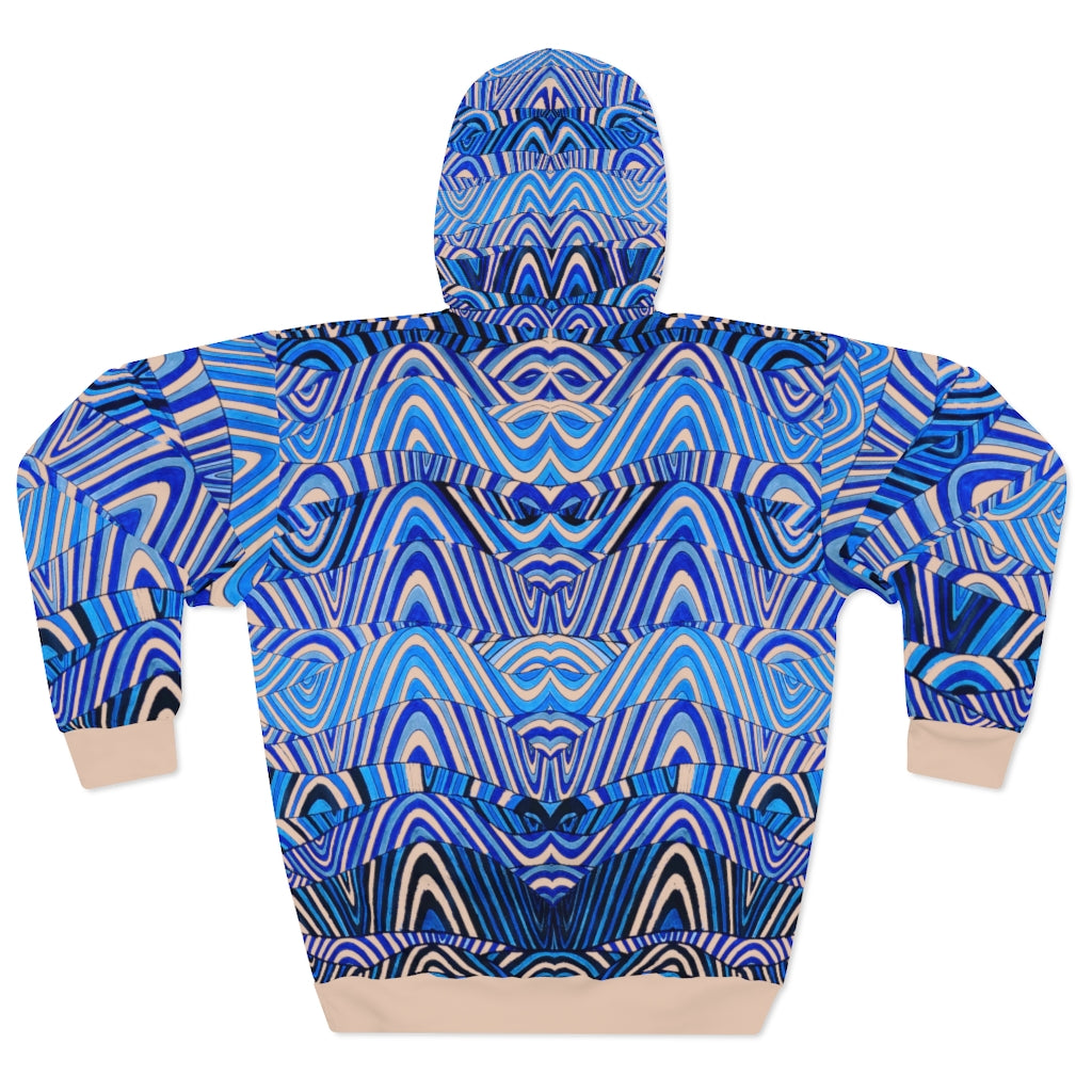 nude & blue psychedelic print unisex pullover hoodie
