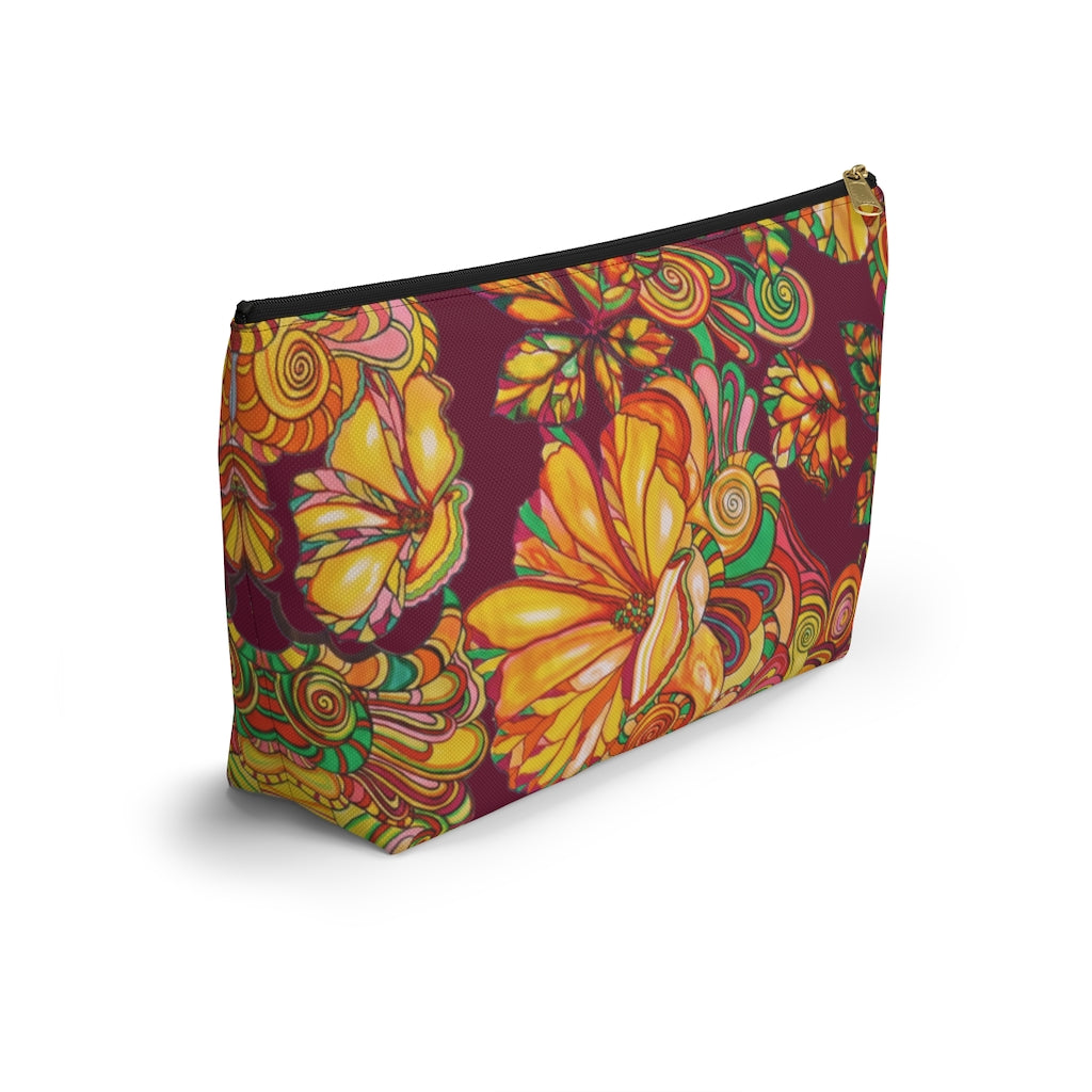 Marsala Artsy Floral Accessory Pouch