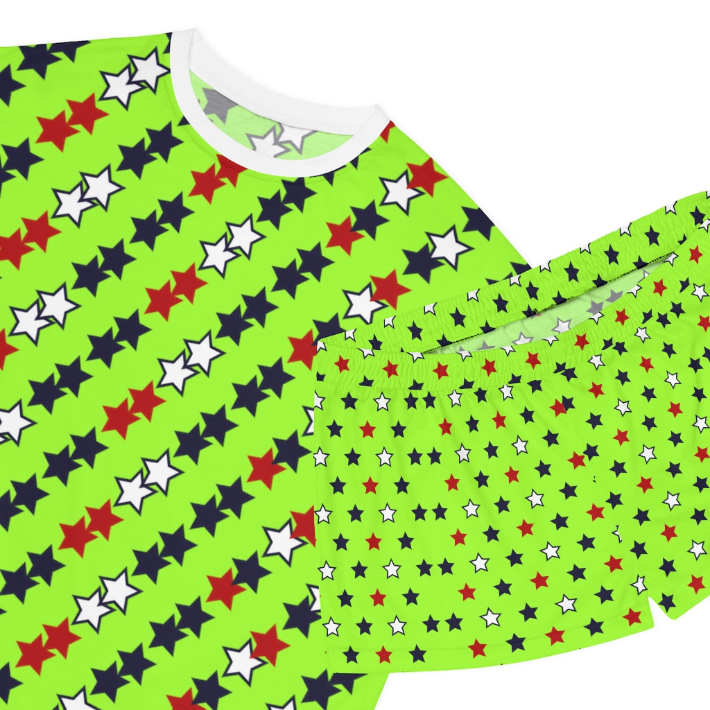 Lime Green Star Print Short Pajama Set (AOP)