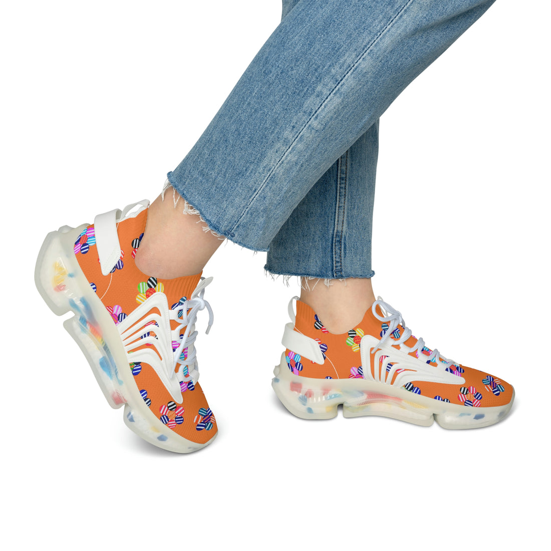 Peach Candy Floral Printed OTT Women's Mesh Knit Sneakers