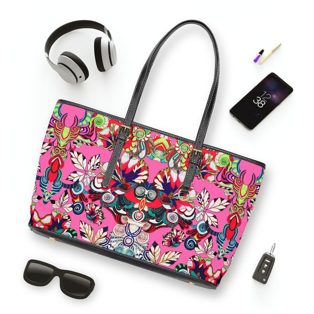 Rose Floral Pop PU Leather Shoulder Bag