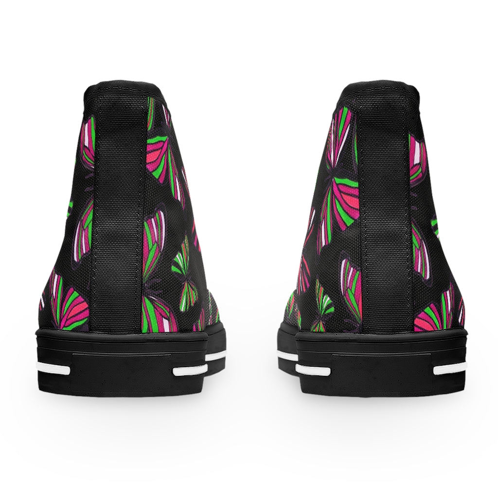 black butterfly print canvas women's high top sneakers 