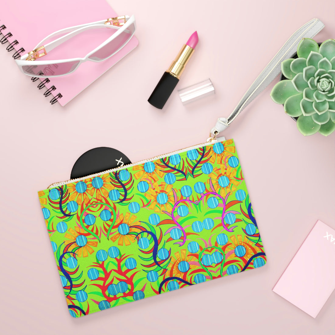 lime green sunflower clutch bag