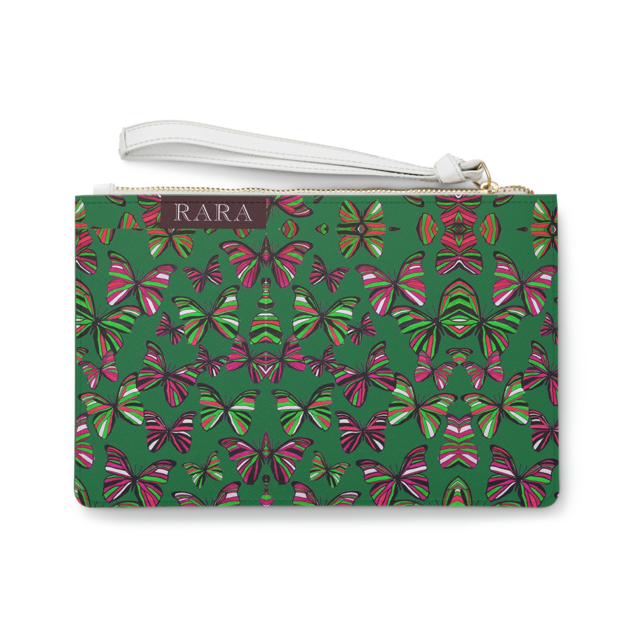 Green Butterfly Print Clutch Bag