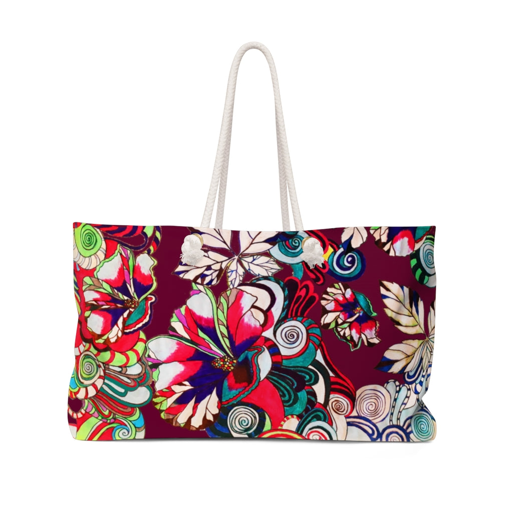 Artsy Floral Pop Marsala Weekender Bag