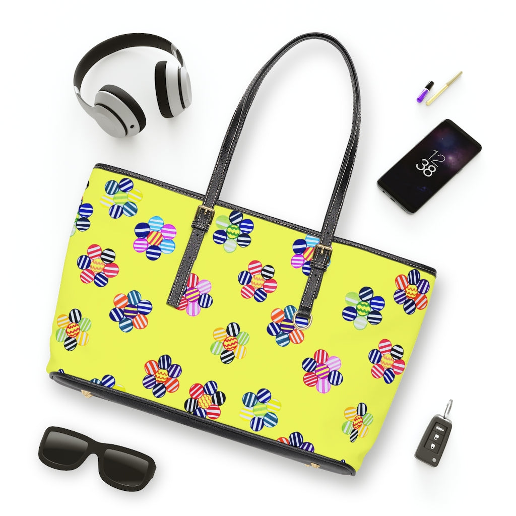 Canary Yellow Candy Florals PU Leather Shoulder Bag