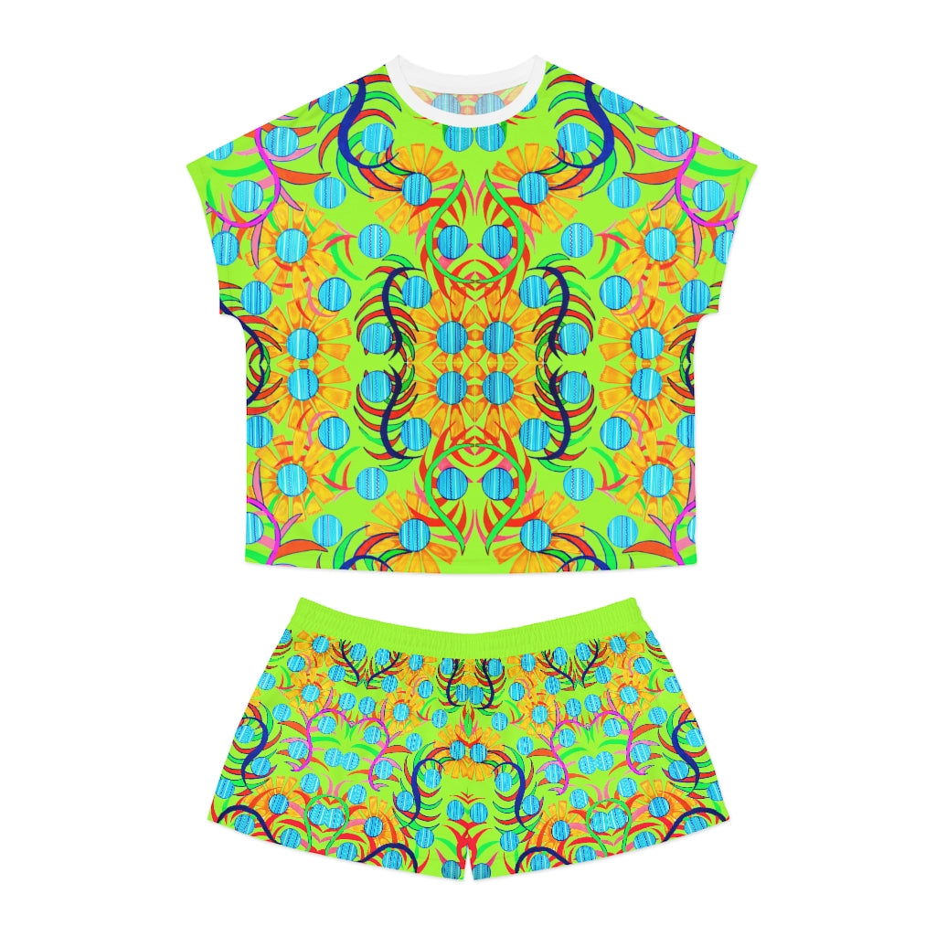 Lime Sunflower Short Pajama Set (AOP)