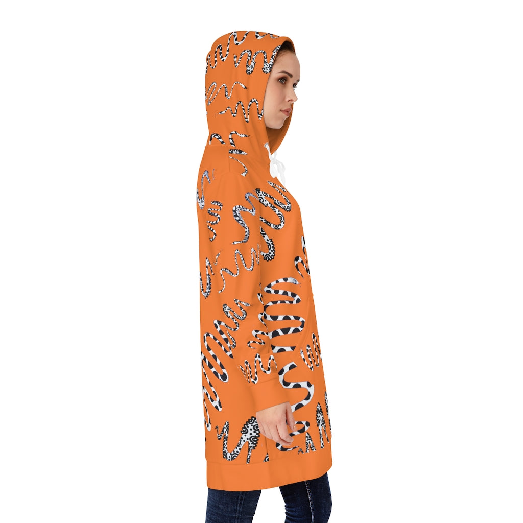 Peach Snake Print Hoodie Dress