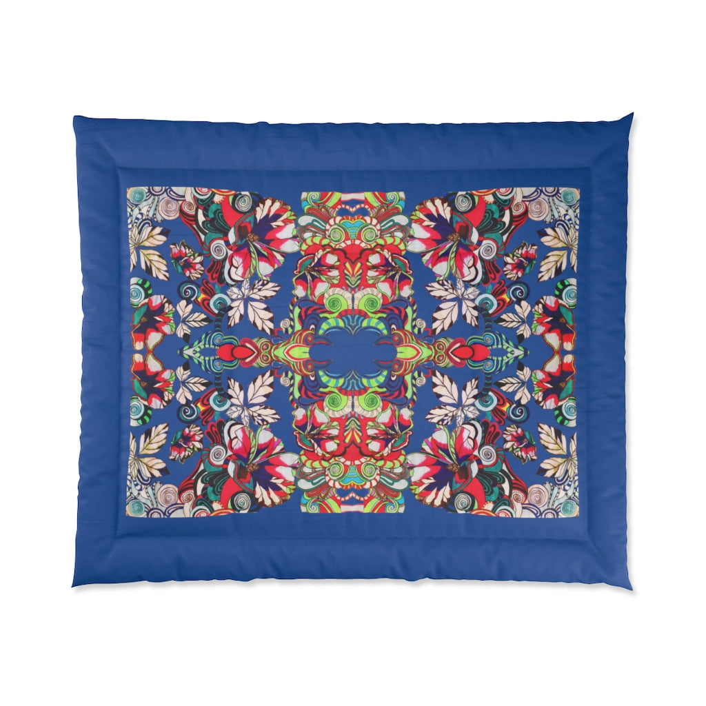 Floral Graphic Blue Comforter