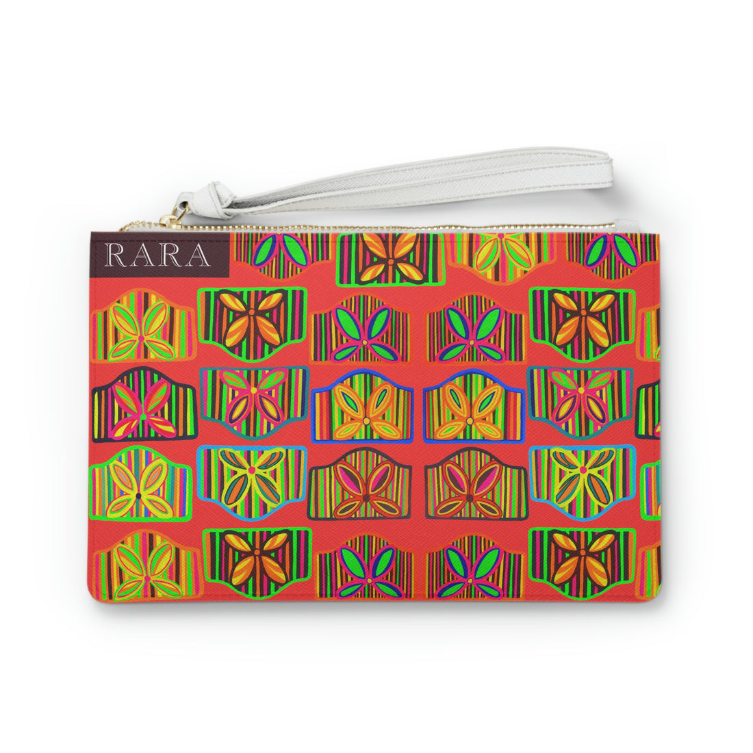 vermillion art deco print clutch bag 