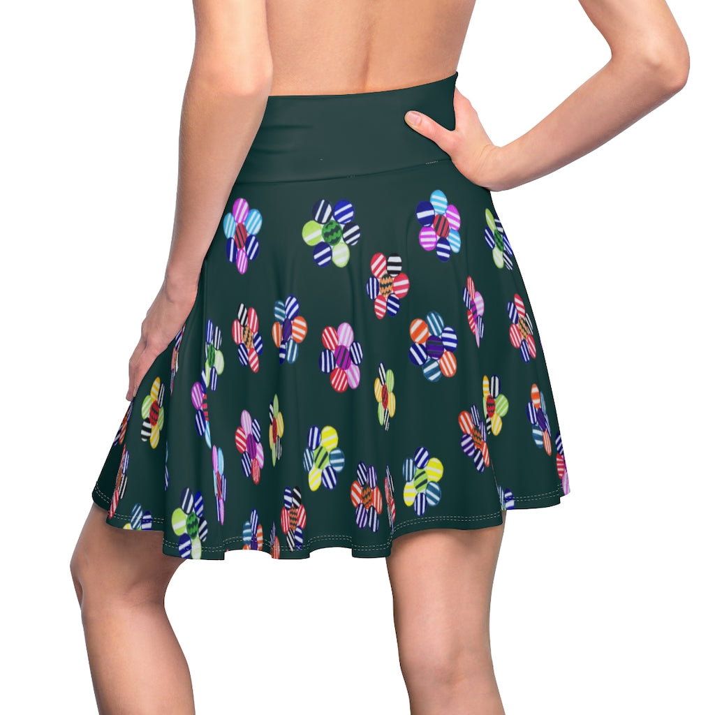 Bottle Green Candy Florals Skater Skirt