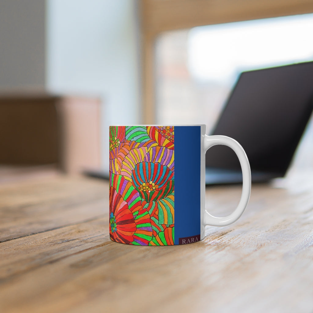 Wild Flower Royal Blue Ceramic Mug 11oz