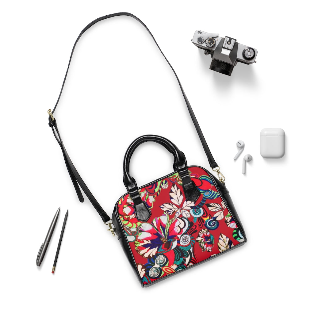 Deep Red Floral Pop AOP Handbag
