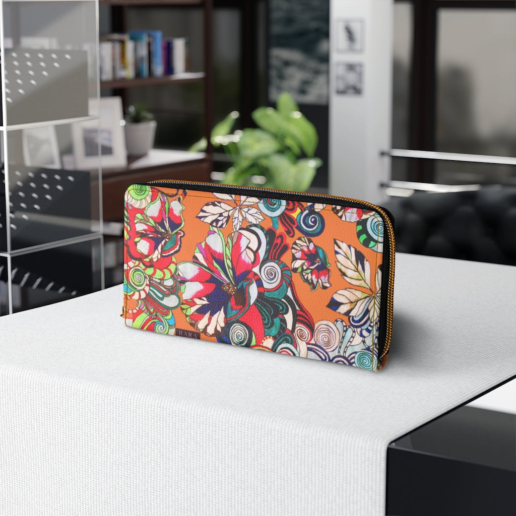 peach graphic floral pop wallet