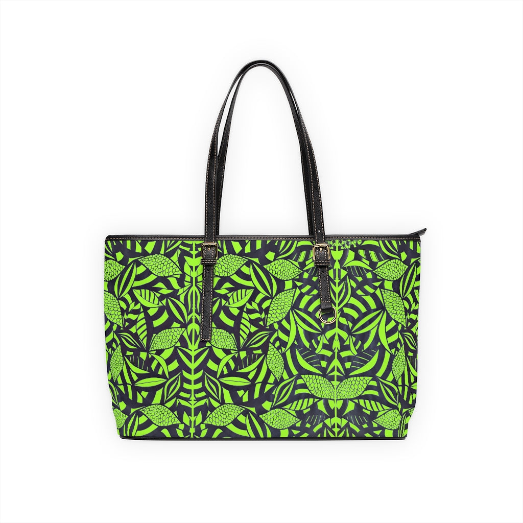 lime green tropical print tote