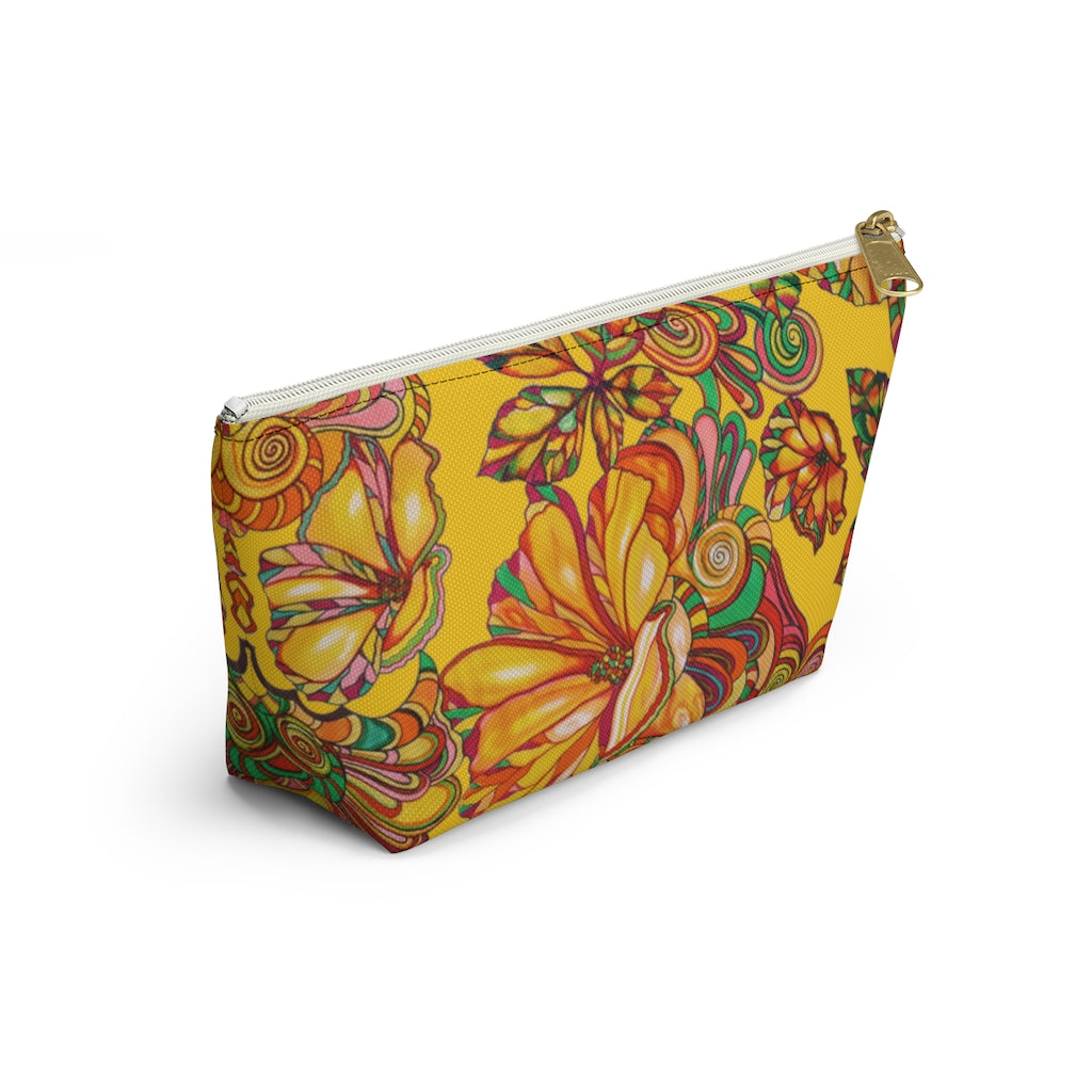 Yellow Artsy Floral Accessory Pouch