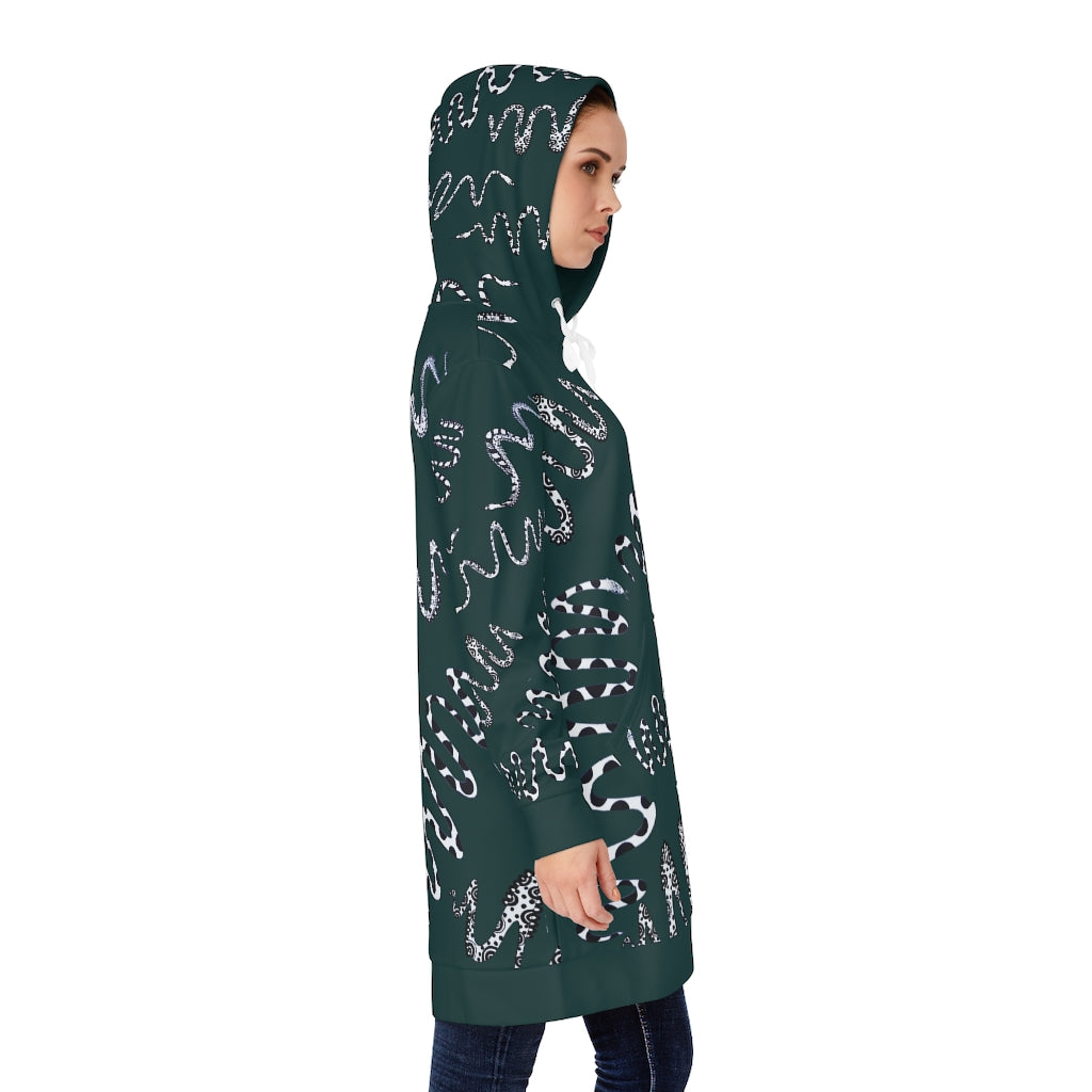 Bottle Green Snake Print Hoodie Dress