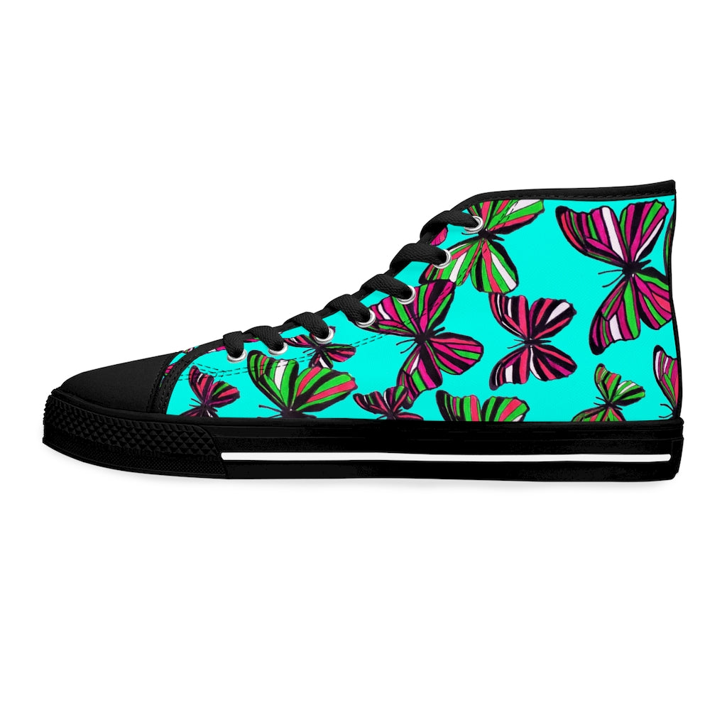 Cyan Butterflies Women's High Top Sneakers