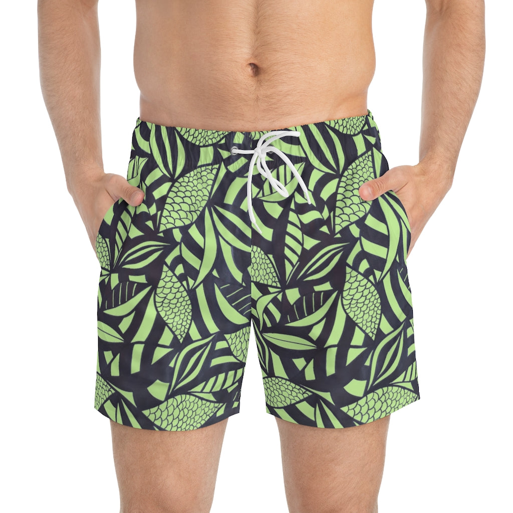 Mint Tropical Minimalist Men's Swimming Trunks