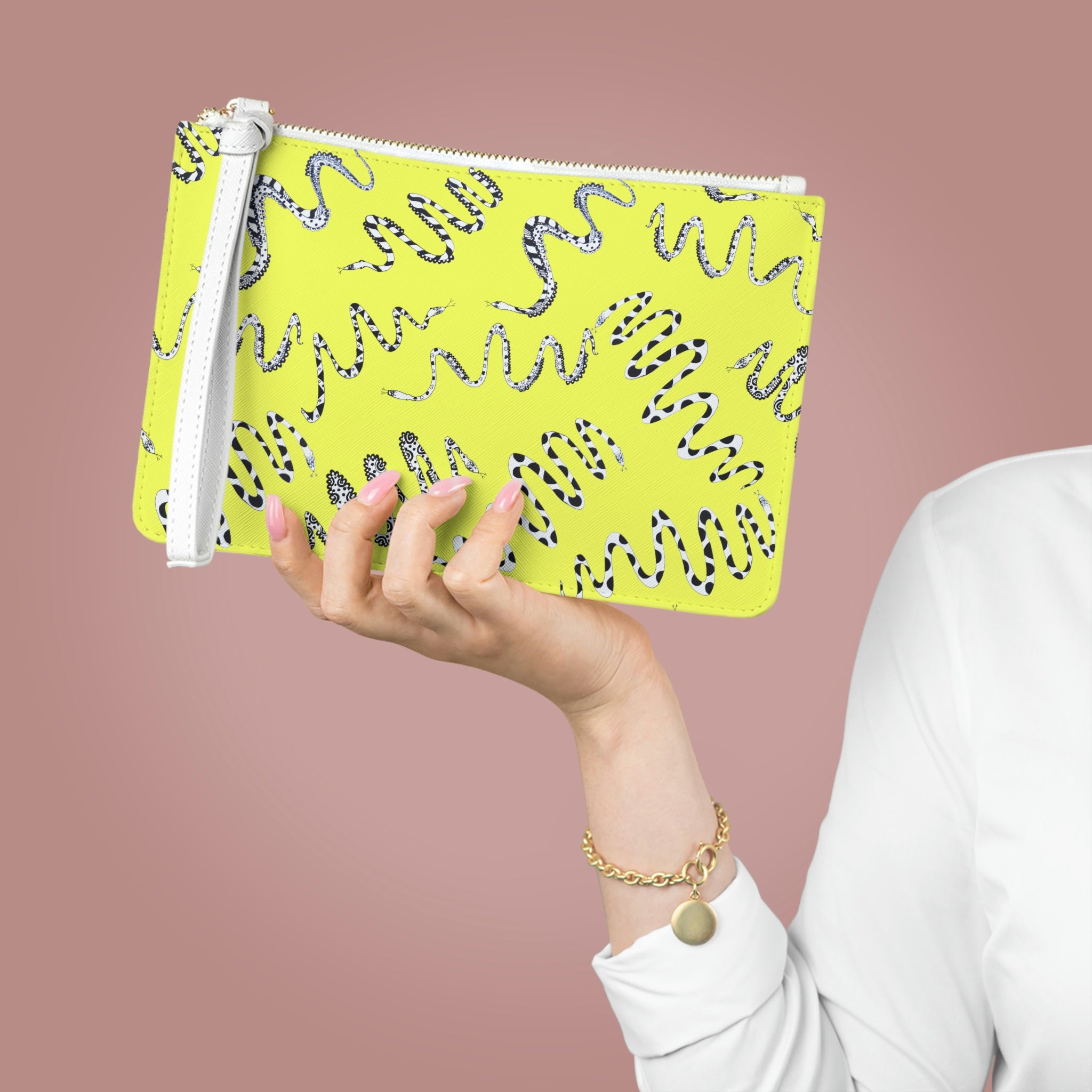 Canary Snake Print Clutch Bag
