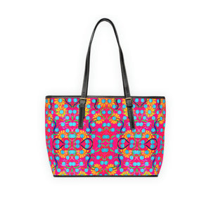 hot pink sunflower print pu leather tote bag 